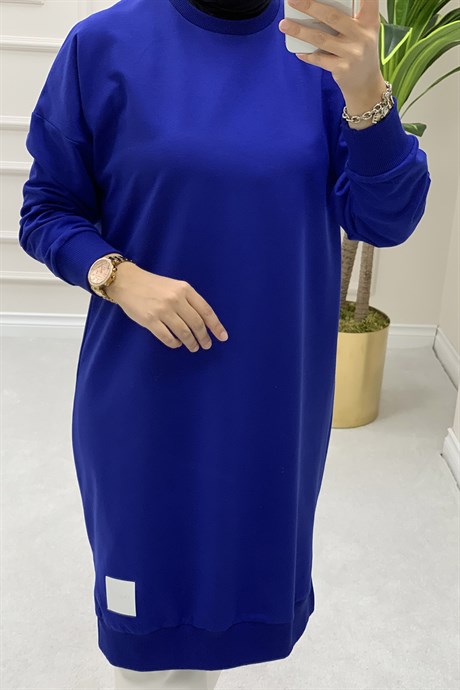 TunikDüşük Omuz Uzun Spor Kadın Tunik Saks Mavisi  NSC 11582